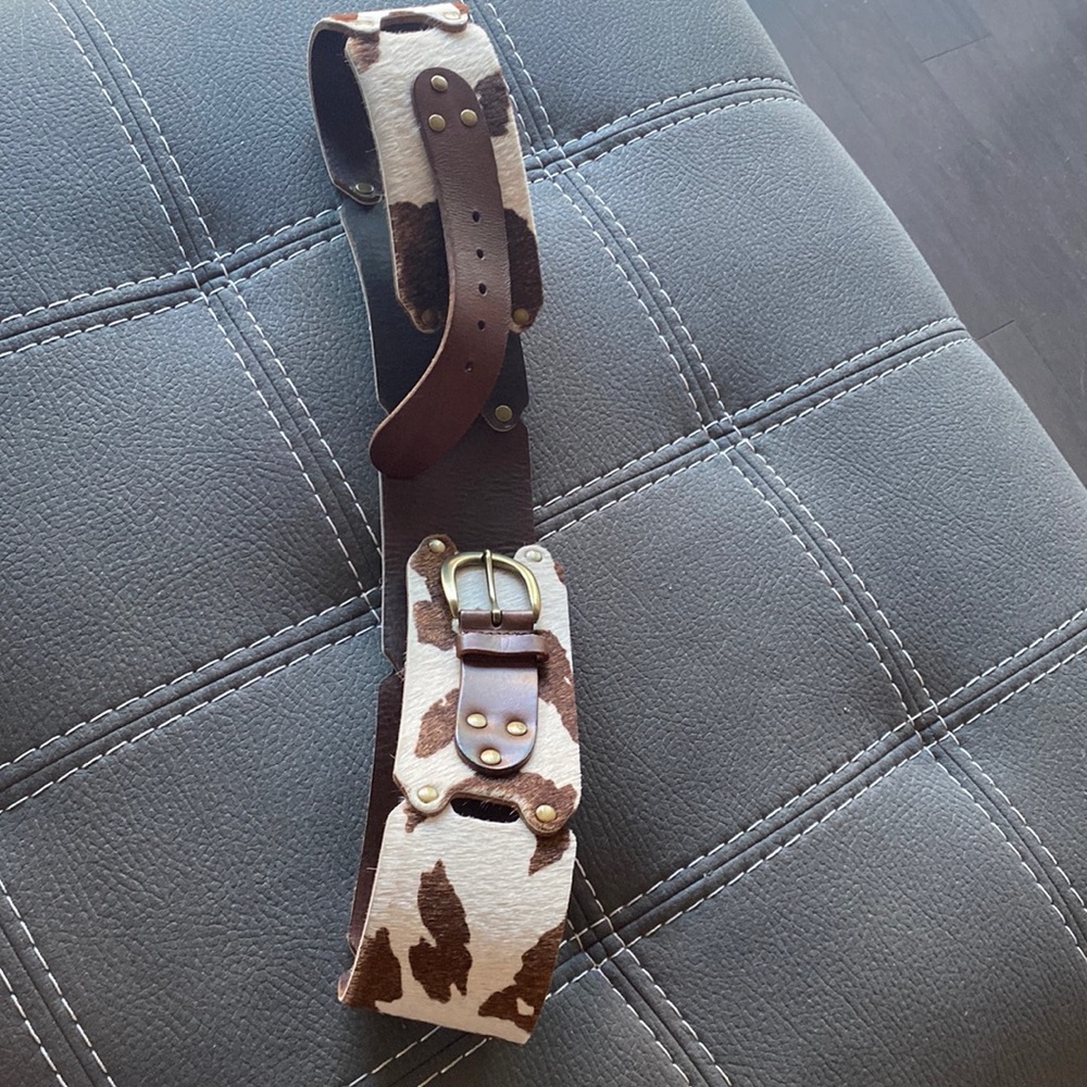 Vintage style Brown Cowhide Leather Accent Belt - Women's